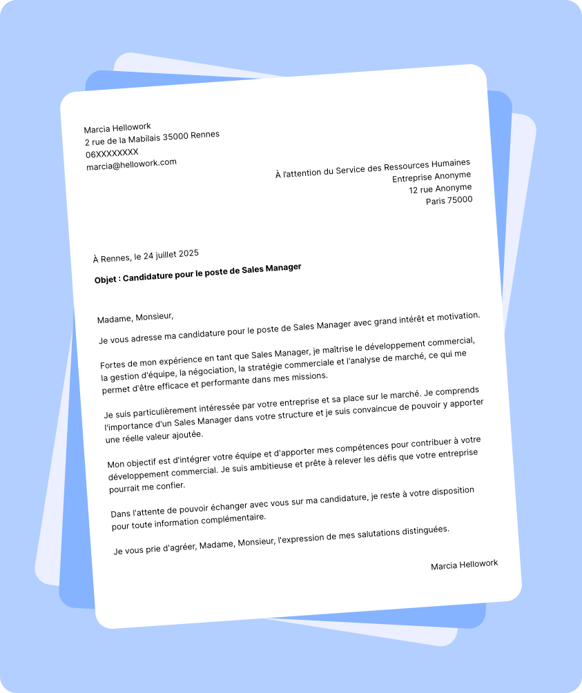 Modèle lettre de motivation Sales manager Exemple lettre de motivation Sales manager