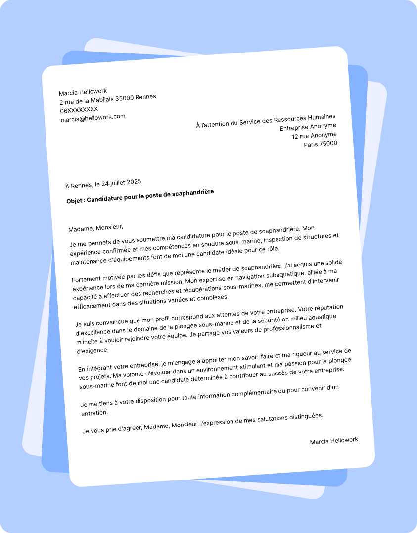 Modèle lettre de motivation Scaphandrier Exemple lettre de motivation Scaphandrier