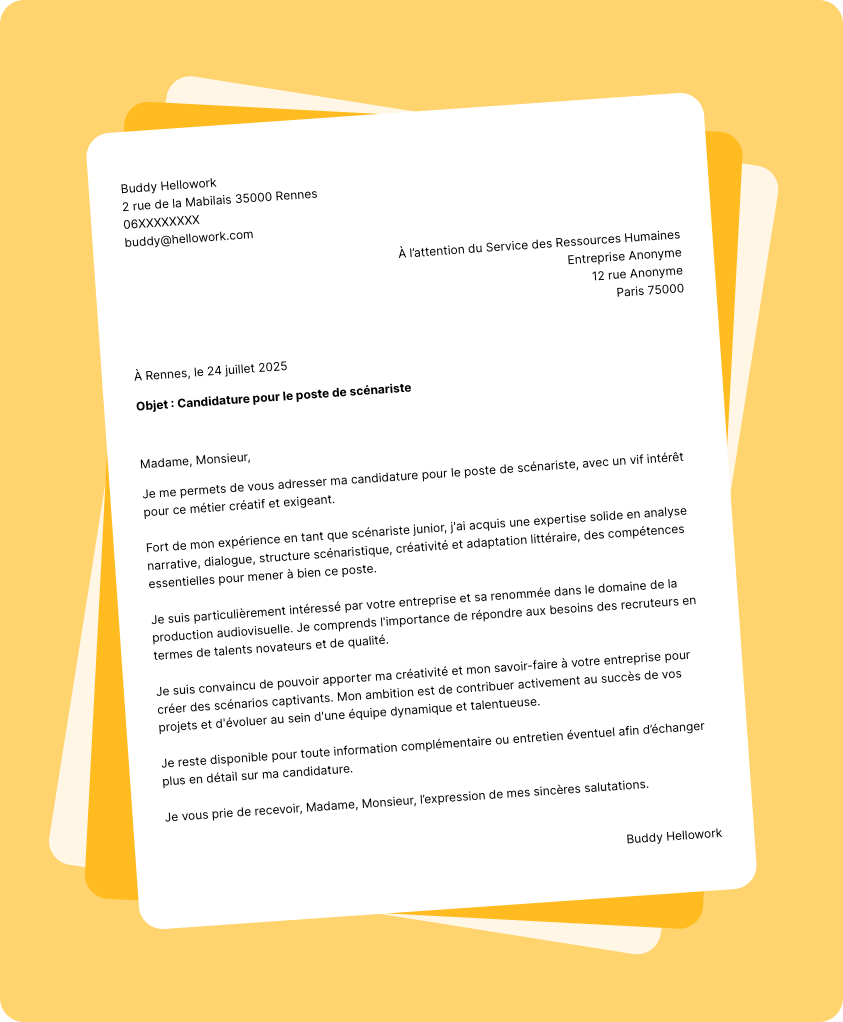 Exemple lettre de motivation Scénariste
