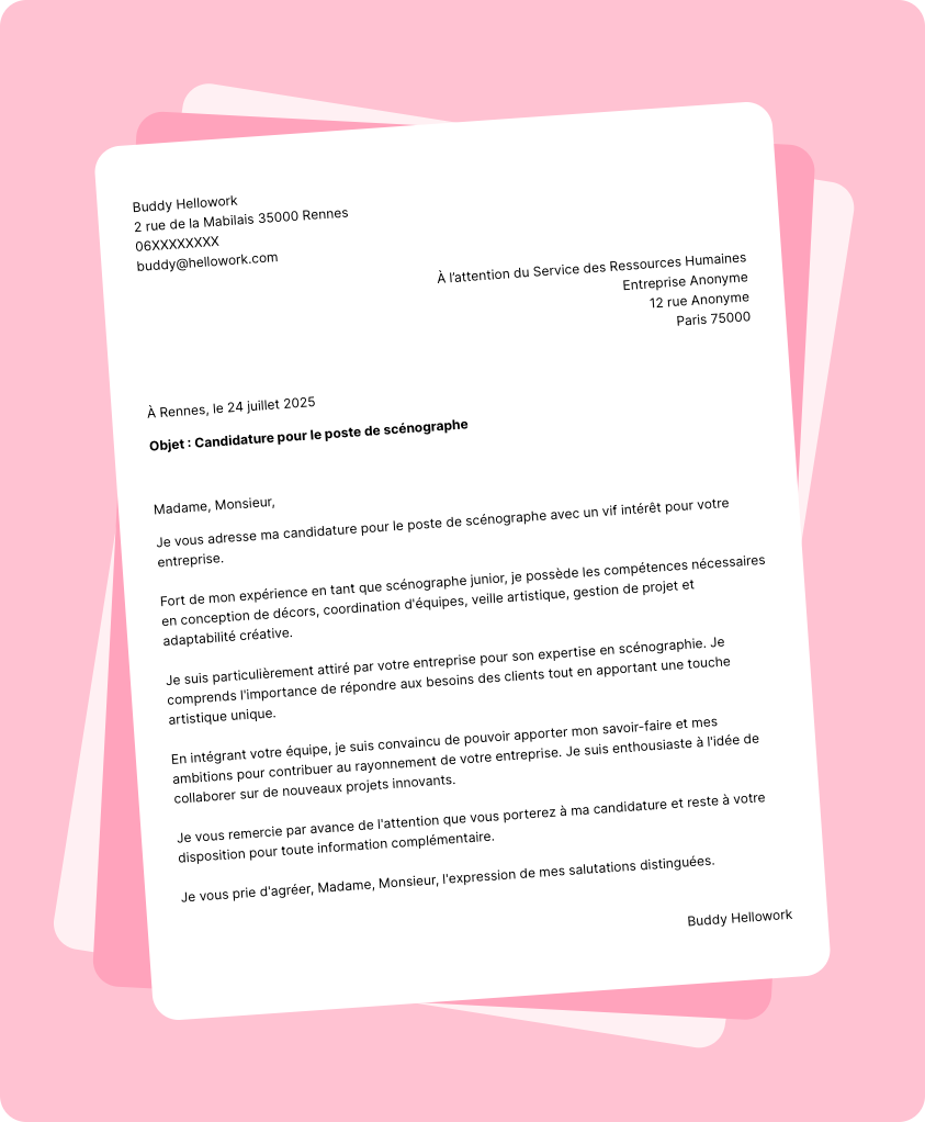 Modèle lettre de motivation Scénographe Exemple lettre de motivation Scénographe