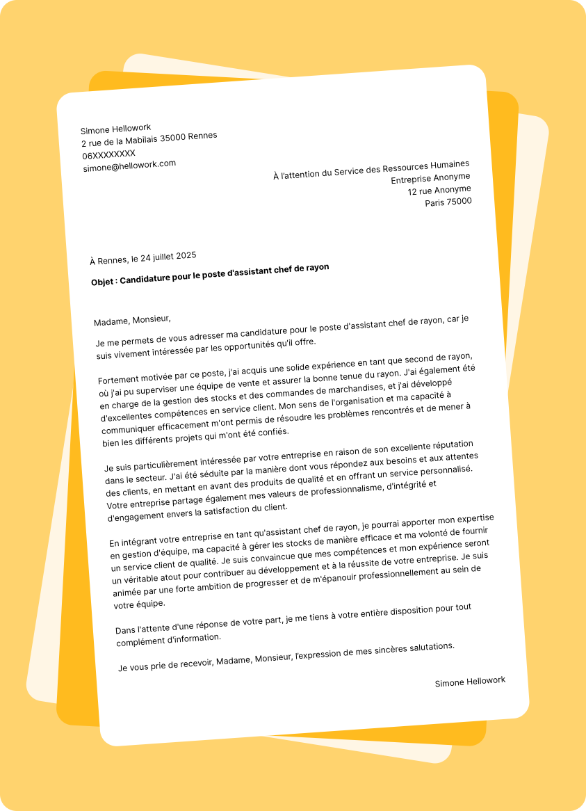 Modèle lettre de motivation Second de rayon Exemple lettre de motivation Second de rayon