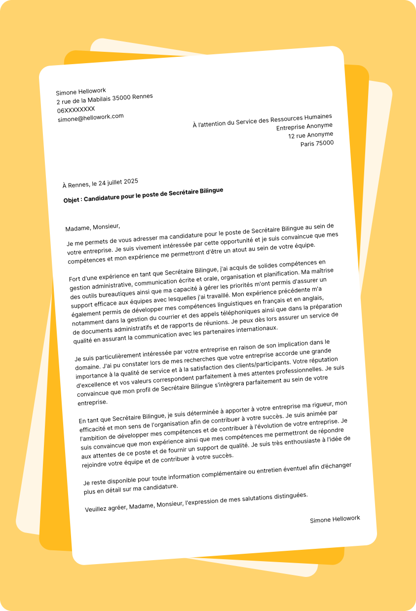 Exemple lettre de motivation Secrétaire bilingue