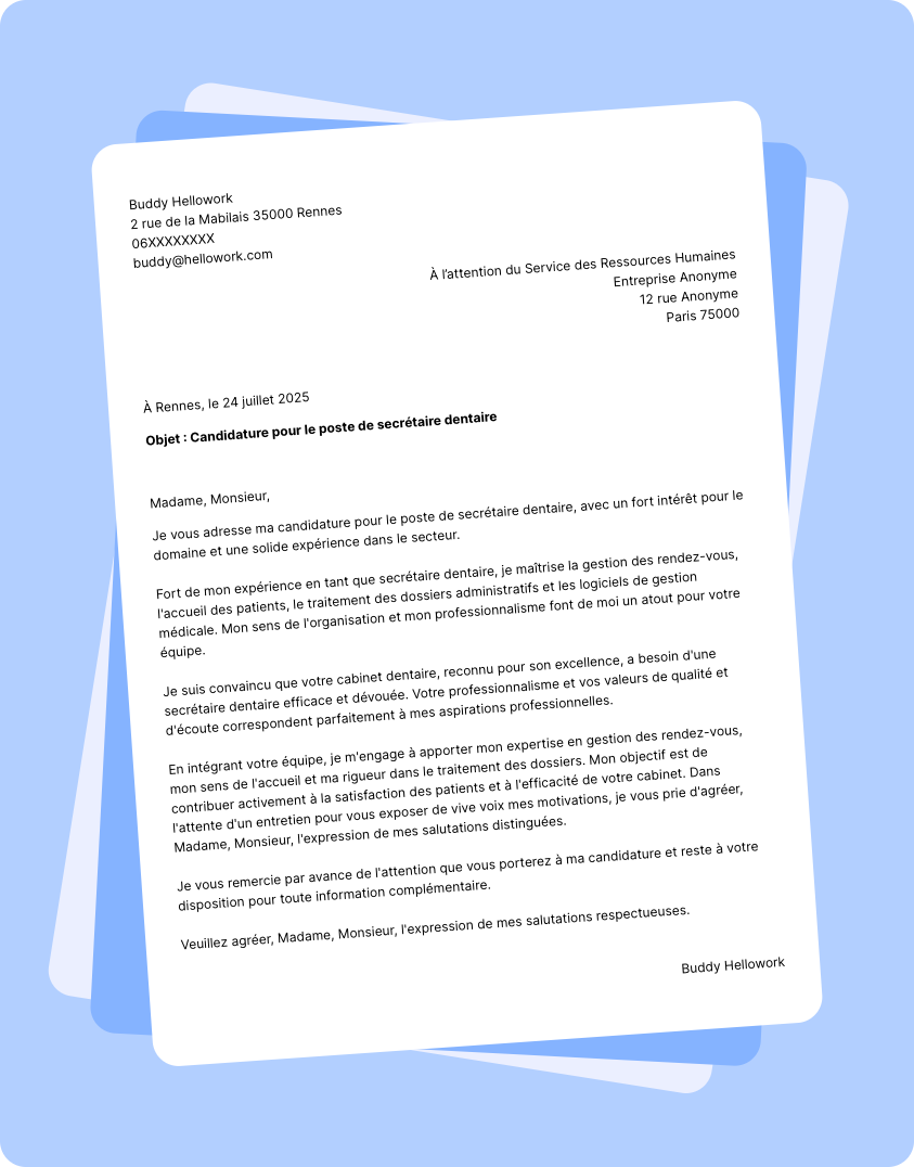 Exemple lettre de motivation Secrétaire dentaire