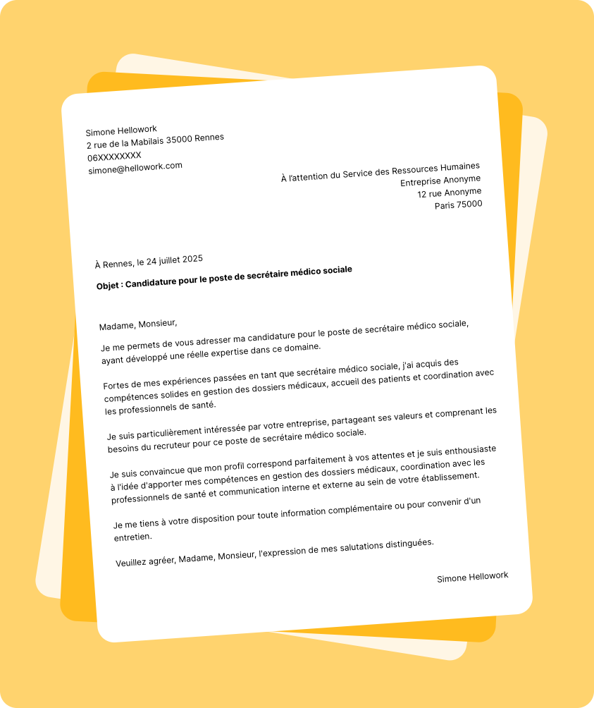 Exemple lettre de motivation Secrétaire médico sociale