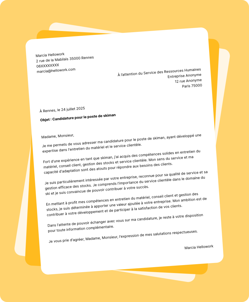 Exemple lettre de motivation Skiman