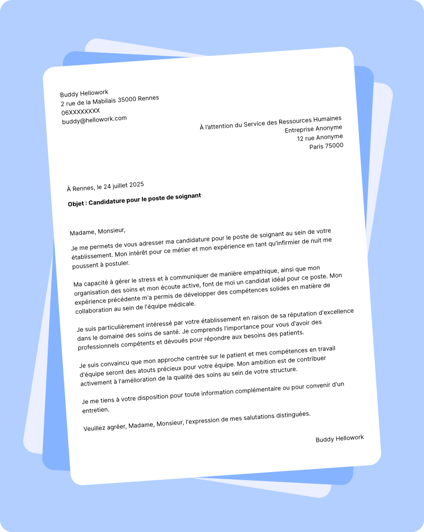 Exemple lettre de motivation Soignant