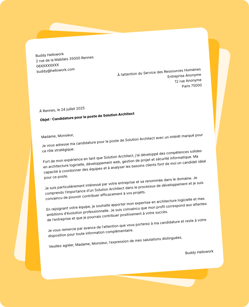 Exemple lettre de motivation Solution architect
