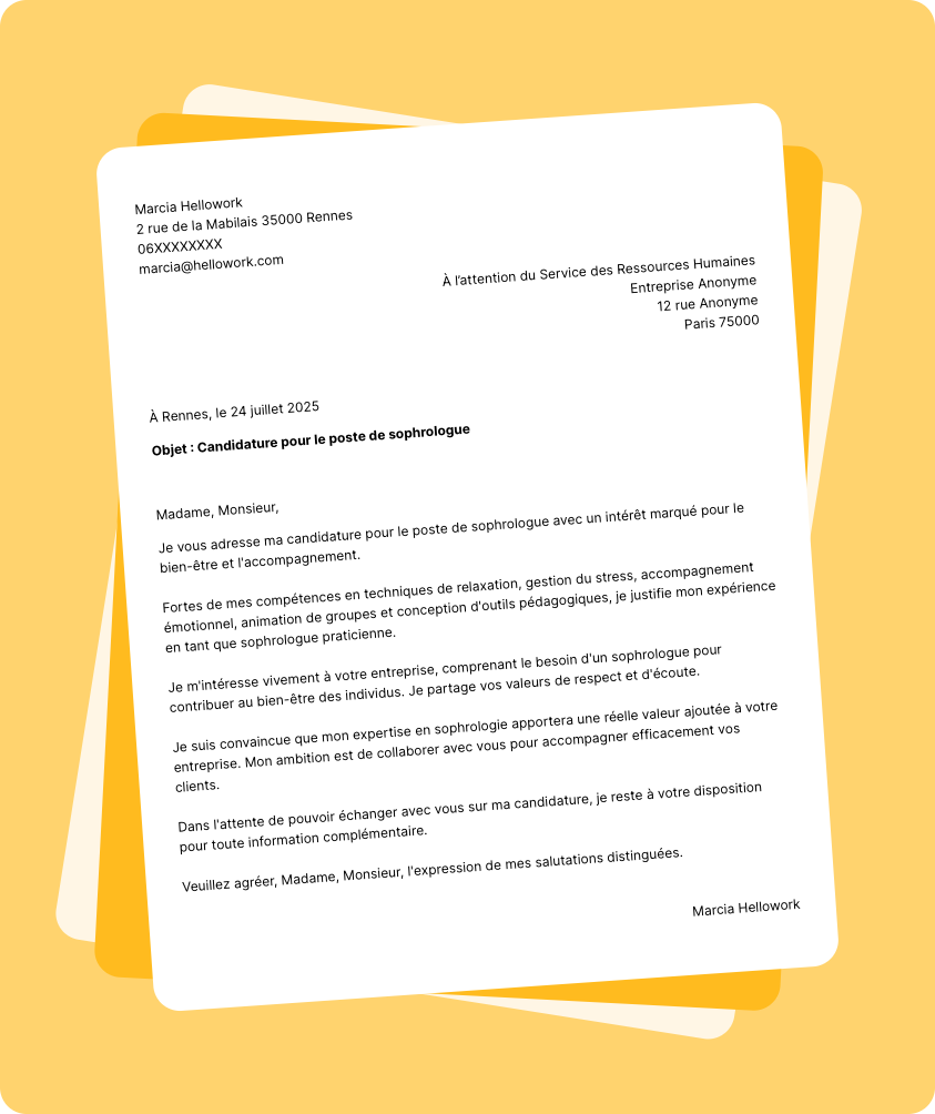Exemple lettre de motivation Sophrologue