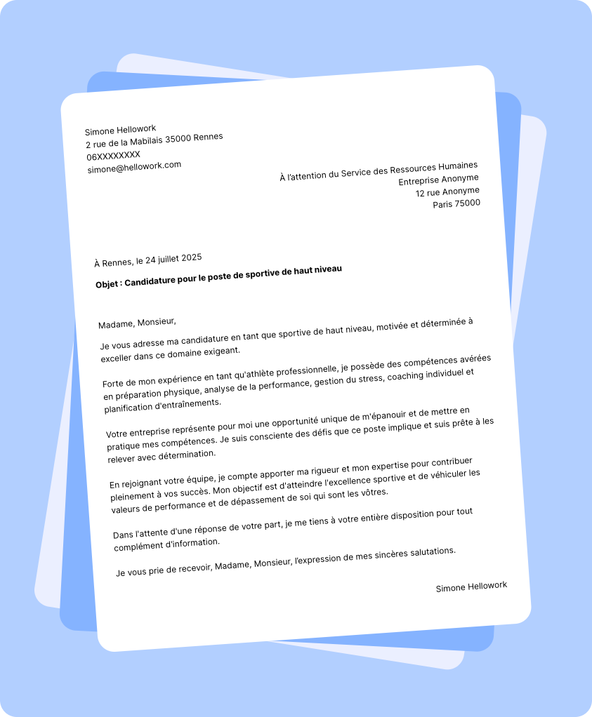 Exemple lettre de motivation Sportif de haut niveau