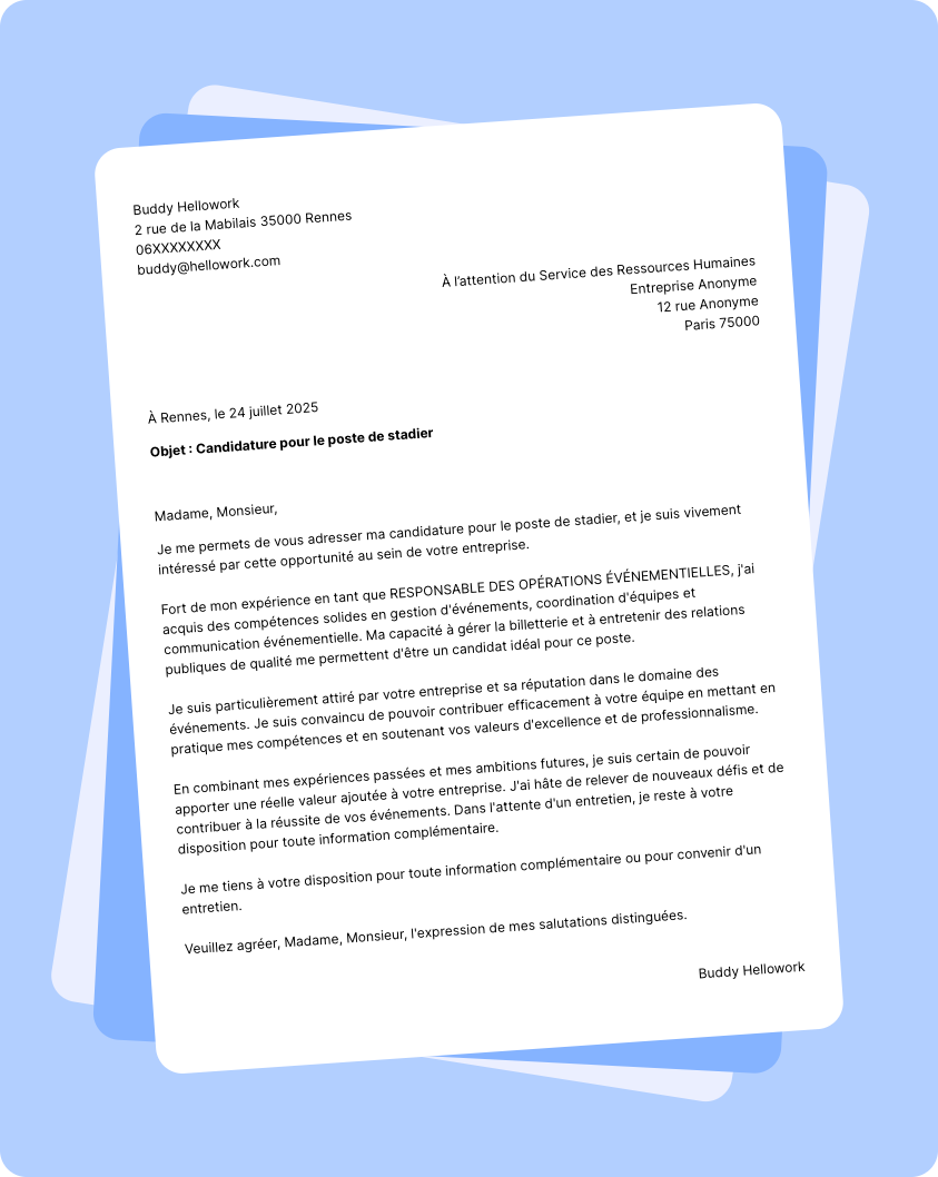 Exemple lettre de motivation Stadier