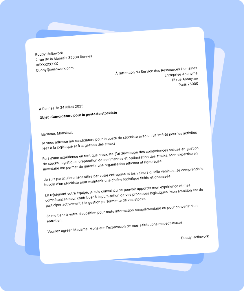 Modèle lettre de motivation Stockiste Exemple lettre de motivation Stockiste