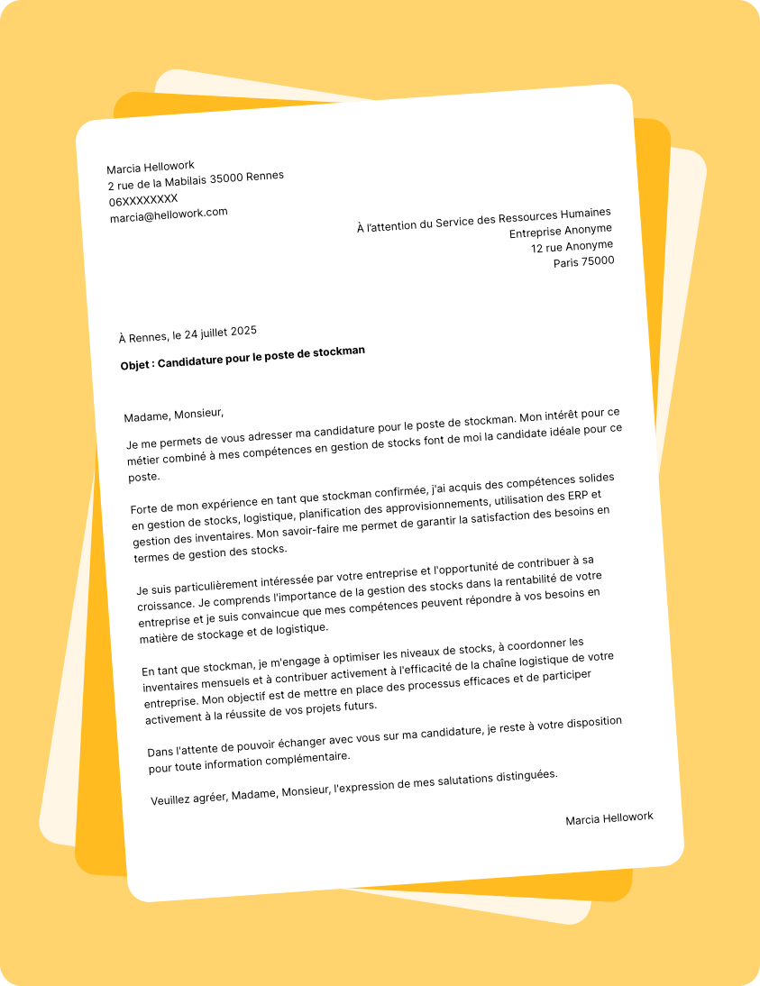 Exemple lettre de motivation Stockman