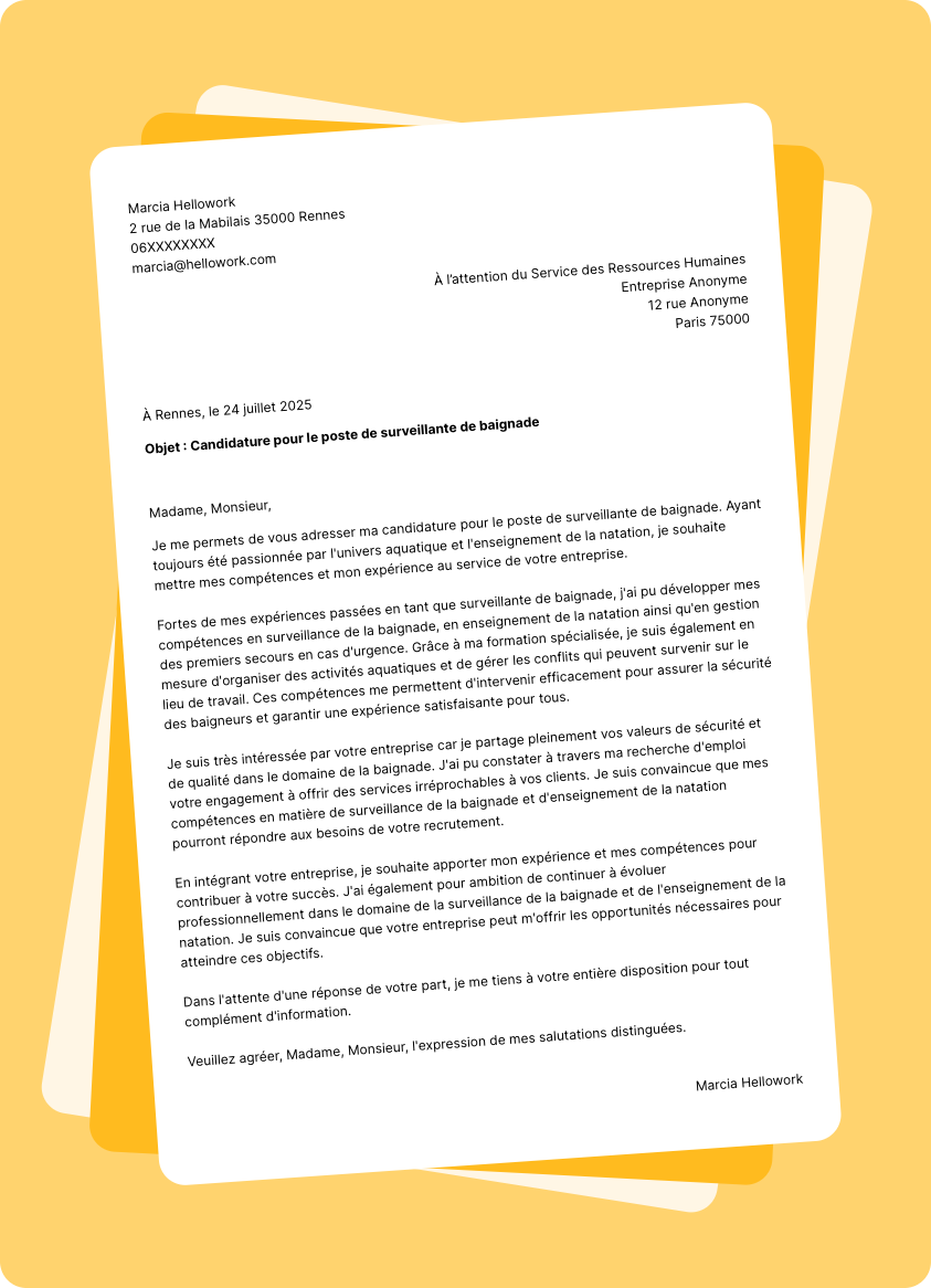 Exemple lettre de motivation Surveillant de baignade