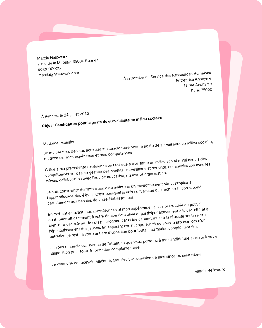 Modèle lettre de motivation Surveillant en milieu scolaire Exemple lettre de motivation Surveillant en milieu scolaire