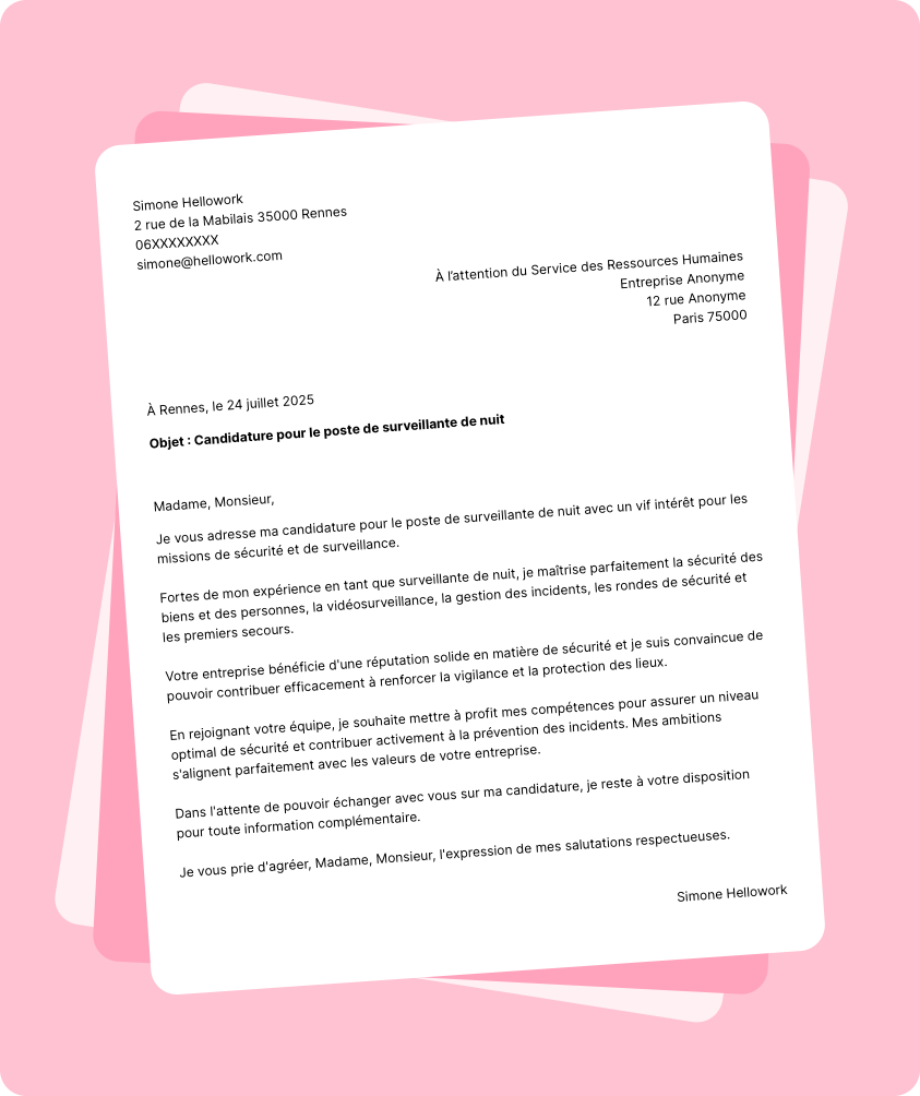 Modèle lettre de motivation Surveillant de nuit Exemple lettre de motivation Surveillant de nuit