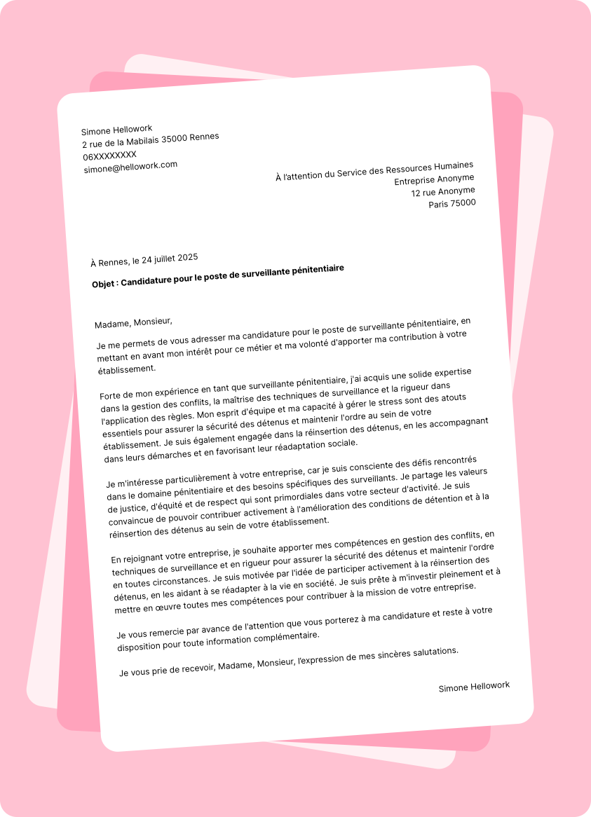 Modèle lettre de motivation Surveillant pénitentiaire Exemple lettre de motivation Surveillant pénitentiaire