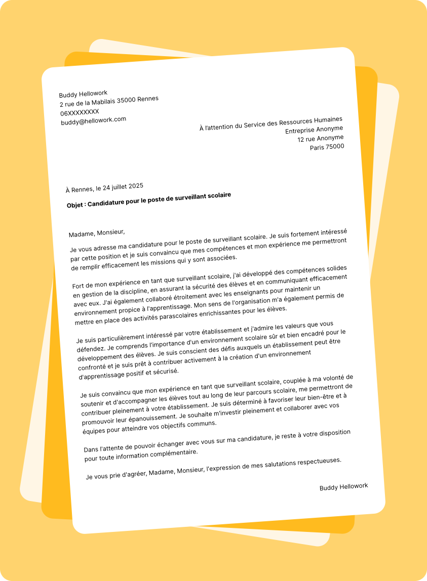 Modèle lettre de motivation Surveillant scolaire Exemple lettre de motivation Surveillant scolaire