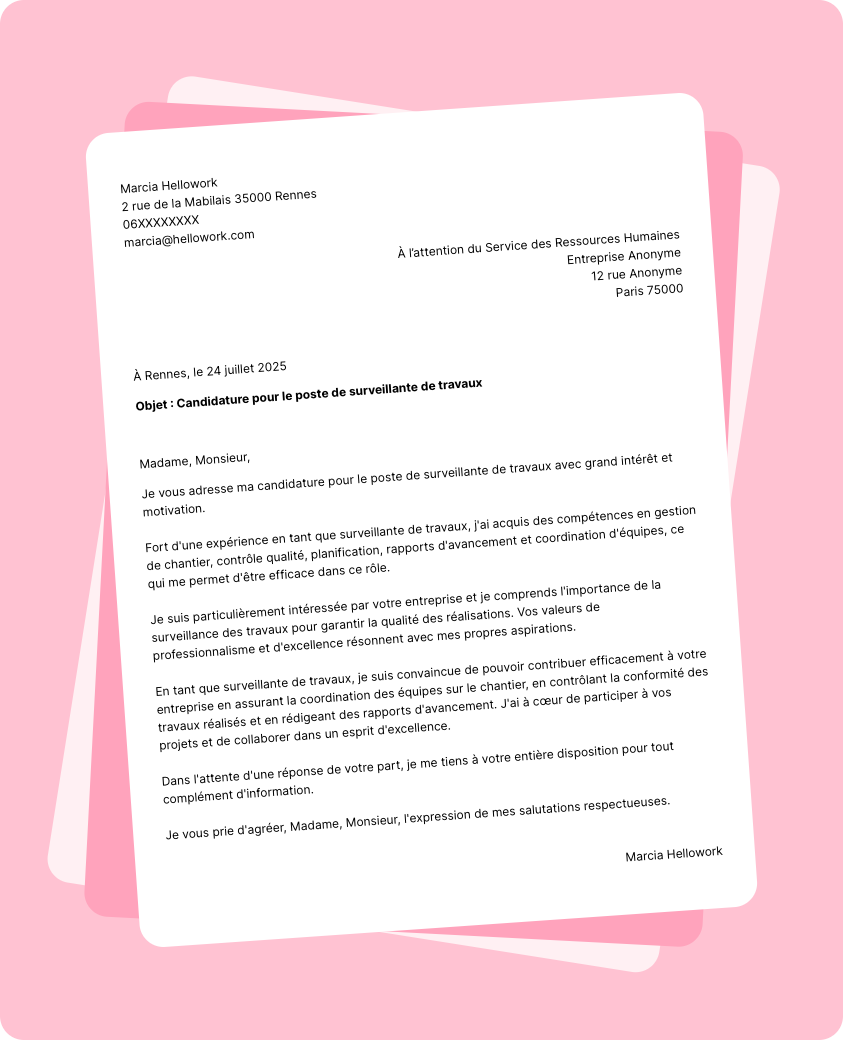 Modèle lettre de motivation Surveillant de travaux Exemple lettre de motivation Surveillant de travaux