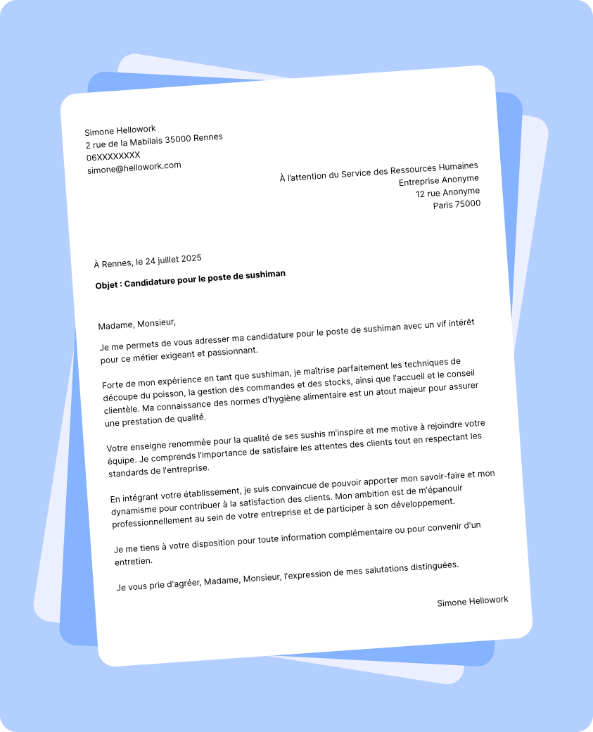 Exemple lettre de motivation Sushiman