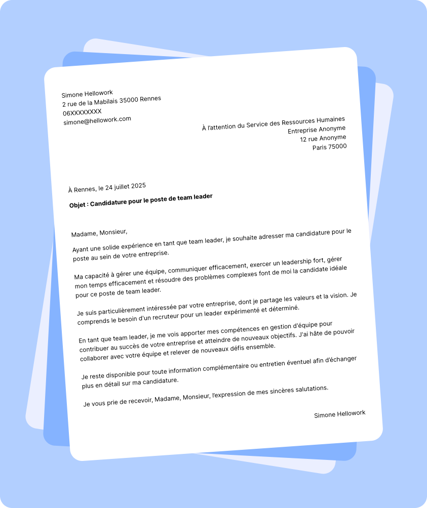 Exemple lettre de motivation Team leader