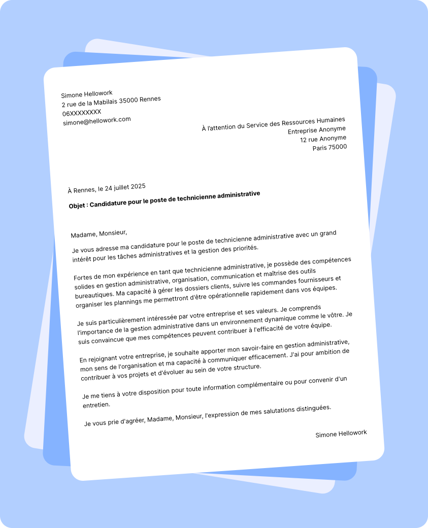 Modèle lettre de motivation Technicien administratif Exemple lettre de motivation Technicien administratif
