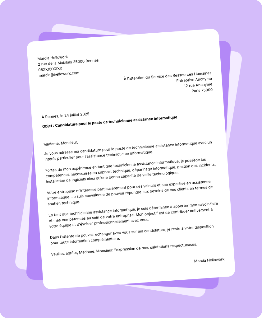 Modèle lettre de motivation Technicien assistance informatique Exemple lettre de motivation Technicien assistance informatique