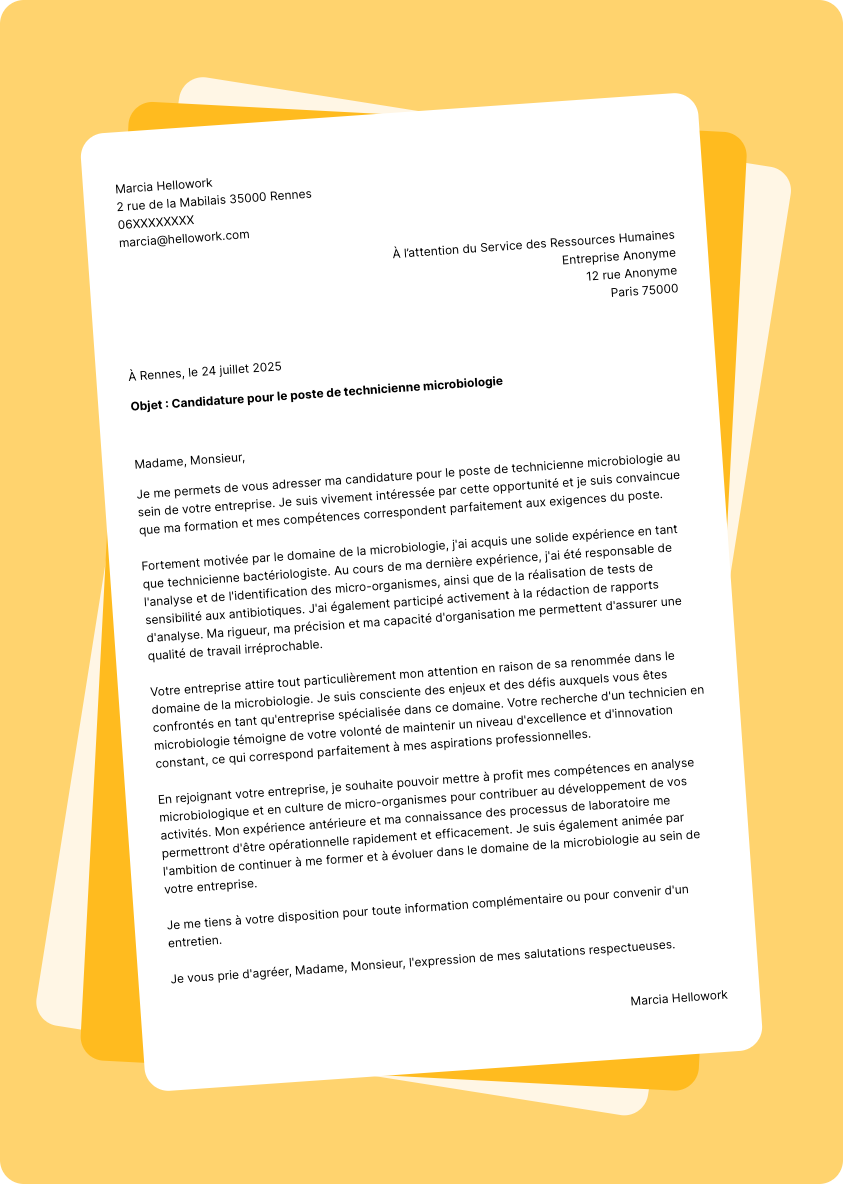 Modèle lettre de motivation Technicien de microbiologie Exemple lettre de motivation Technicien de microbiologie