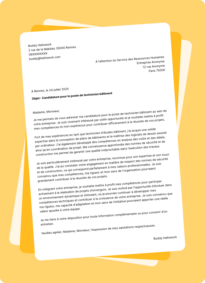 Modèle lettre de motivation Technicien bâtiment Exemple lettre de motivation Technicien bâtiment