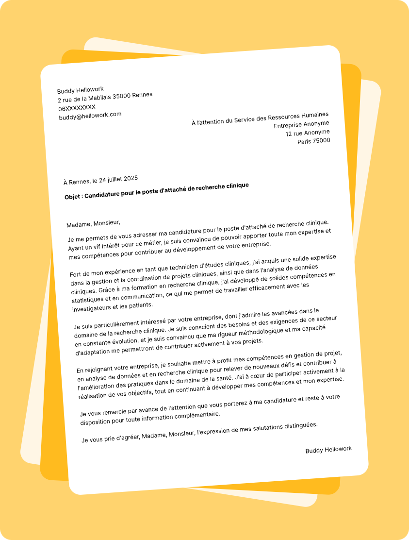 Modèle lettre de motivation Technicien d'études cliniques Exemple lettre de motivation Technicien d'études cliniques