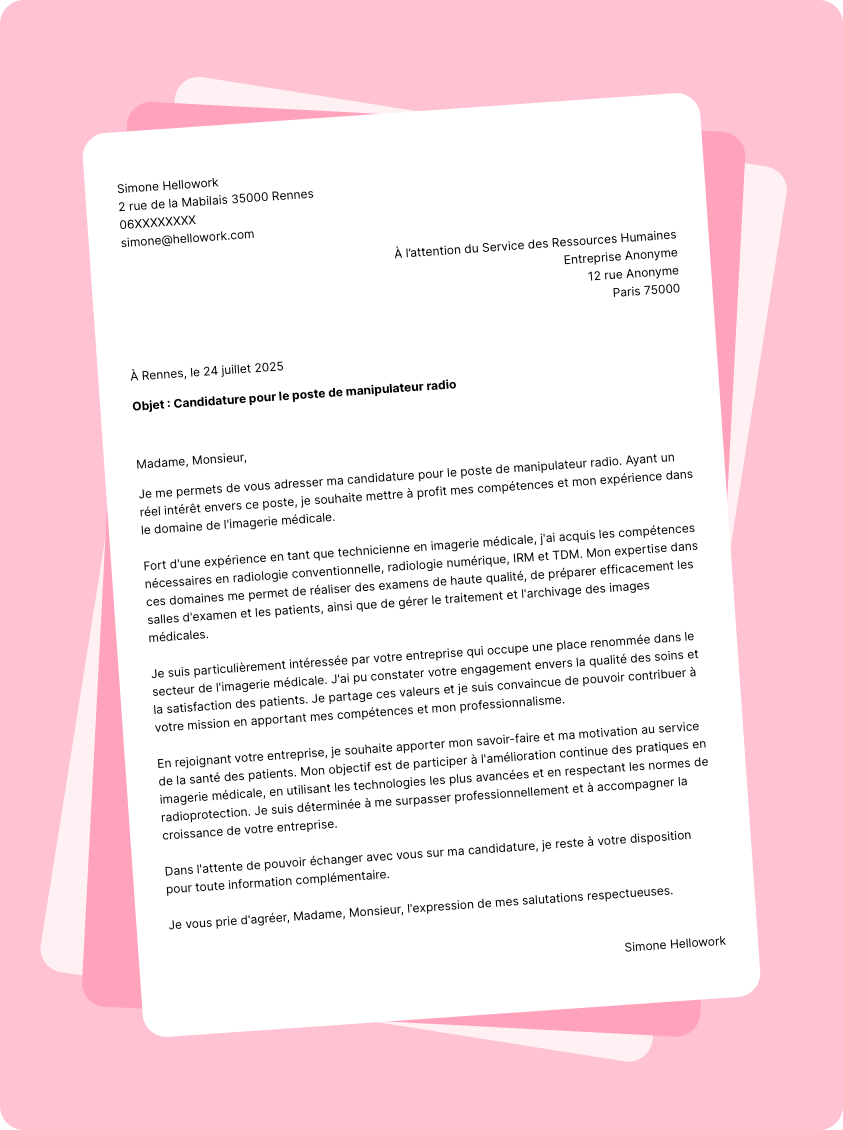 Modèle lettre de motivation Manipulateur de radiologie Exemple lettre de motivation Manipulateur de radiologie