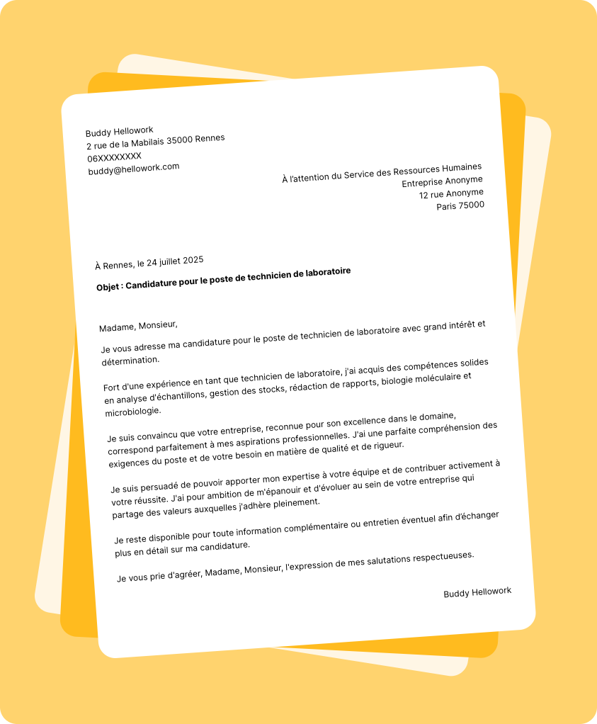 Exemple lettre de motivation Technicien de laboratoire