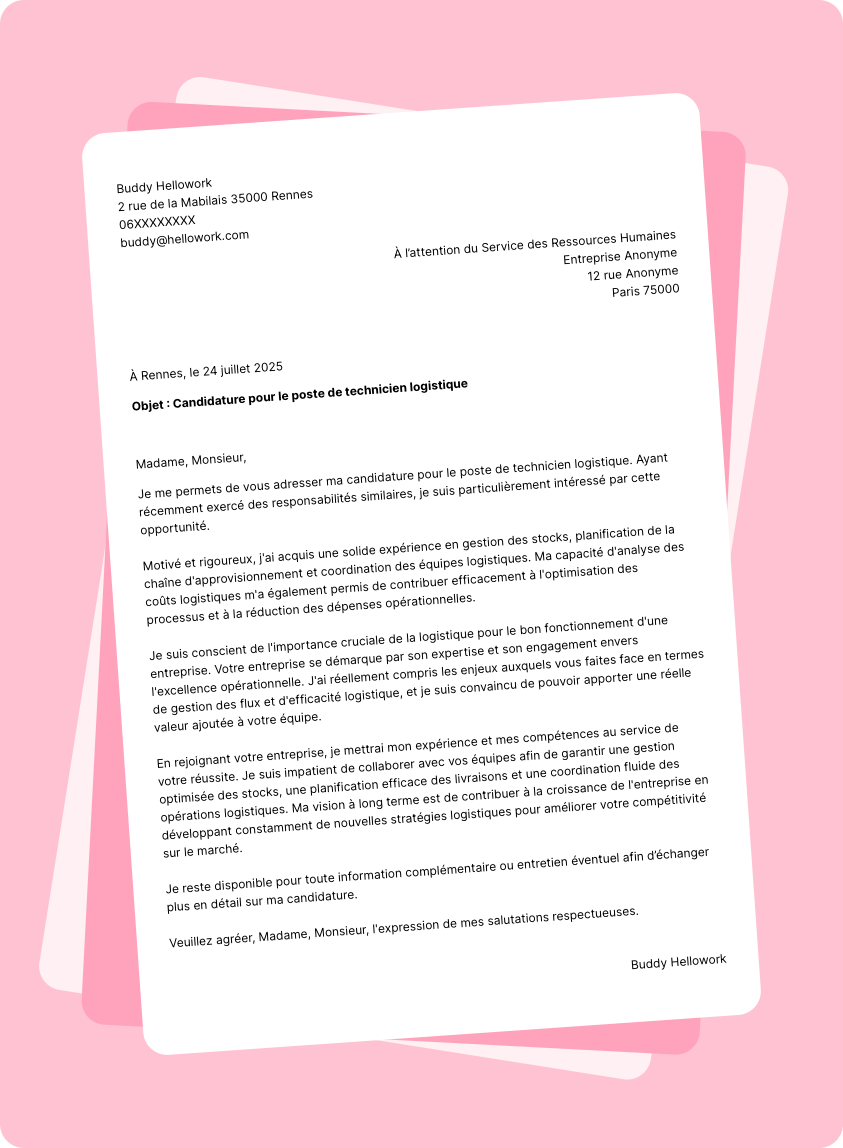 Exemple lettre de motivation Technicien logistique