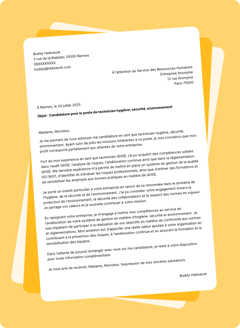 Modèle lettre de motivation Technicien QHSE Exemple lettre de motivation Technicien QHSE