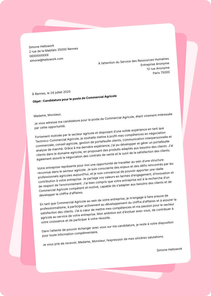 Modèle lettre de motivation Technico-commercial agricole Exemple lettre de motivation Technico-commercial agricole