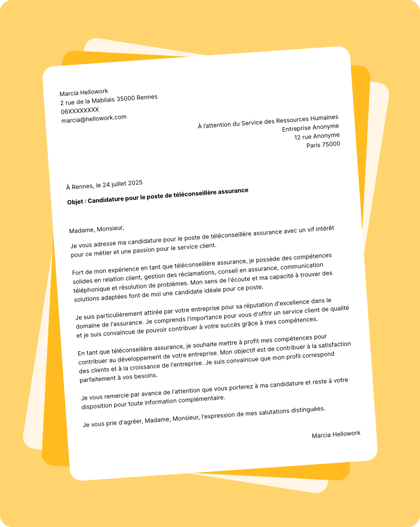 Exemple lettre de motivation Téléconseiller assurance