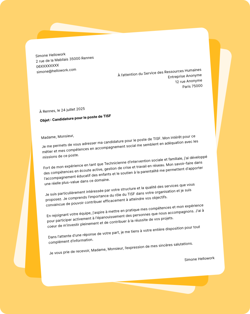 Exemple lettre de motivation TISF