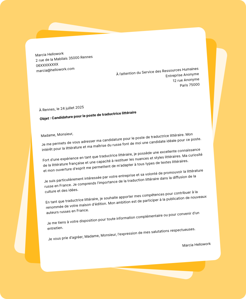 Exemple lettre de motivation Traducteur littéraire