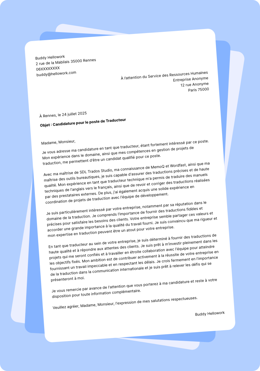 Exemple lettre de motivation Traducteur