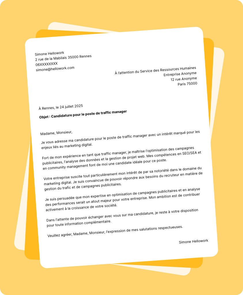 Exemple lettre de motivation Traffic manager
