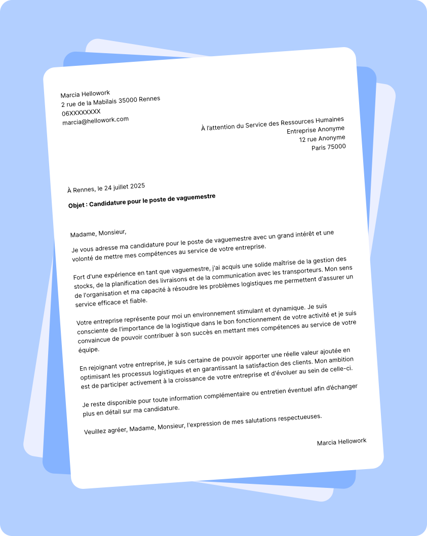 Modèle lettre de motivation Vaguemestre Exemple lettre de motivation Vaguemestre