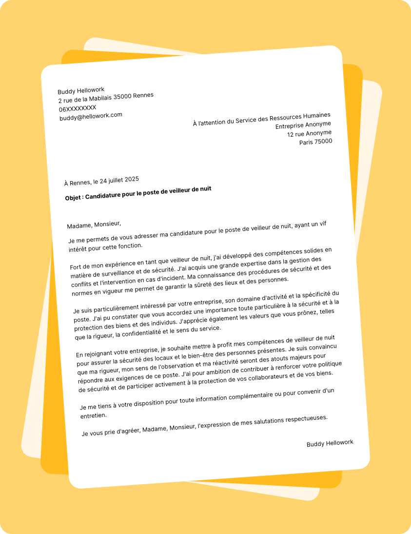 Modèle lettre de motivation Veilleur de nuit Exemple lettre de motivation Veilleur de nuit