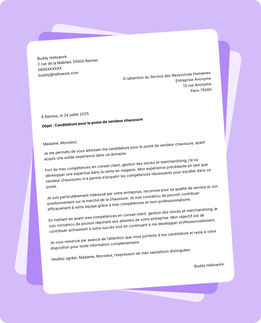 Exemple lettre de motivation Vendeur chaussure