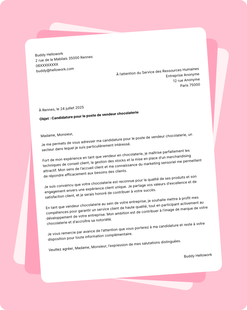 Modèle lettre de motivation Vendeur chocolaterie Exemple lettre de motivation Vendeur chocolaterie