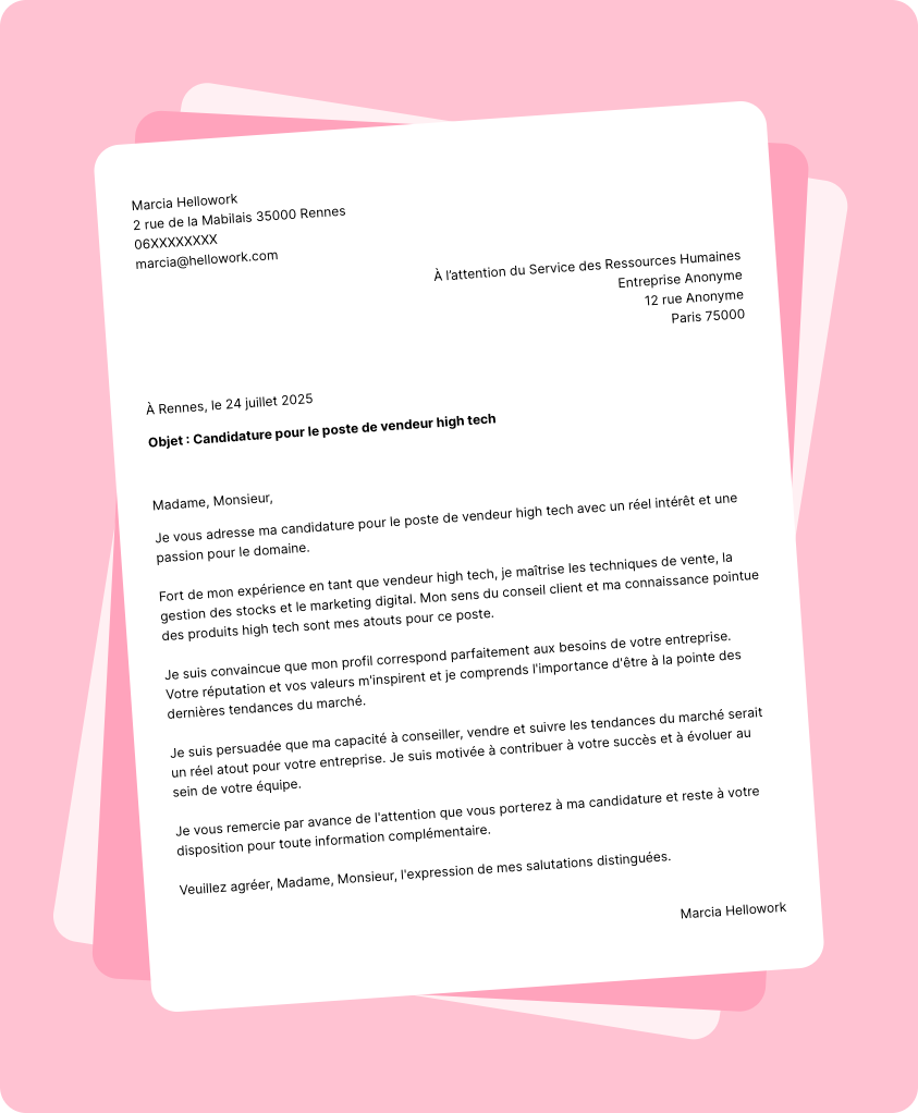Modèle lettre de motivation Vendeur high tech Exemple lettre de motivation Vendeur high tech