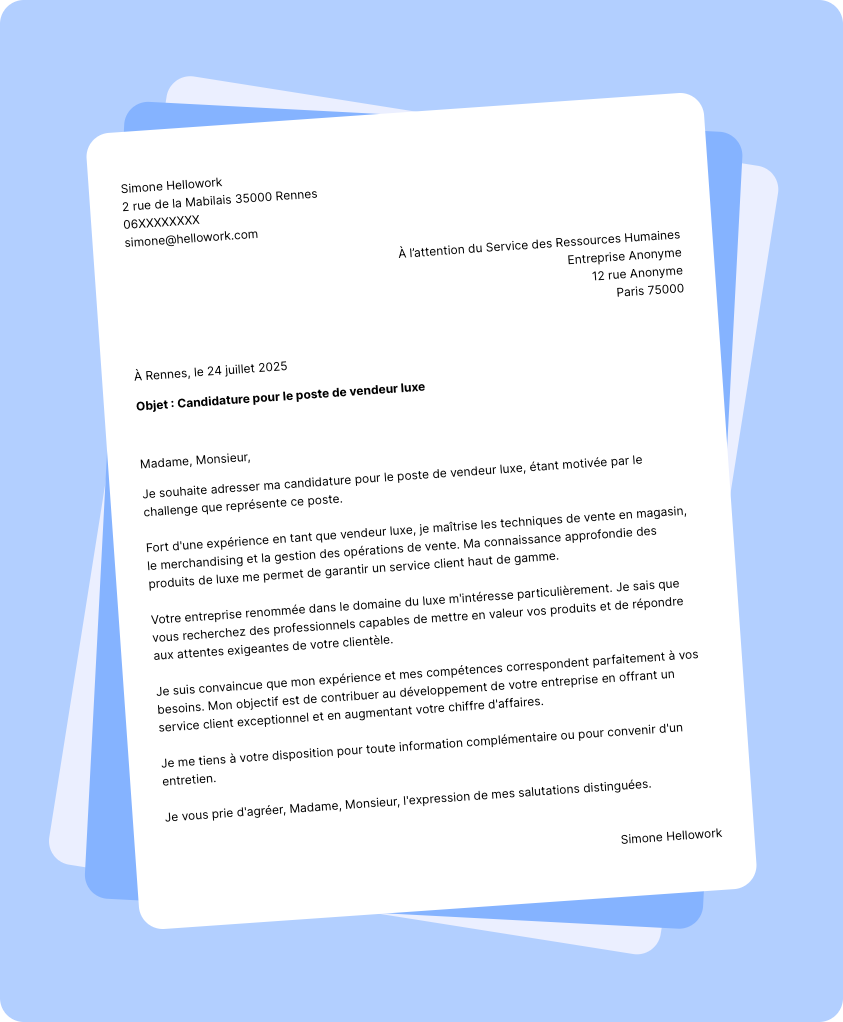 Modèle lettre de motivation Vendeur luxe Exemple lettre de motivation Vendeur luxe