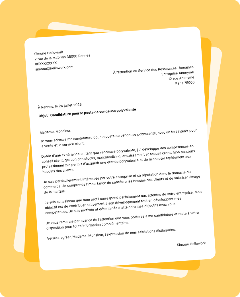 Exemple lettre de motivation Vendeur polyvalent