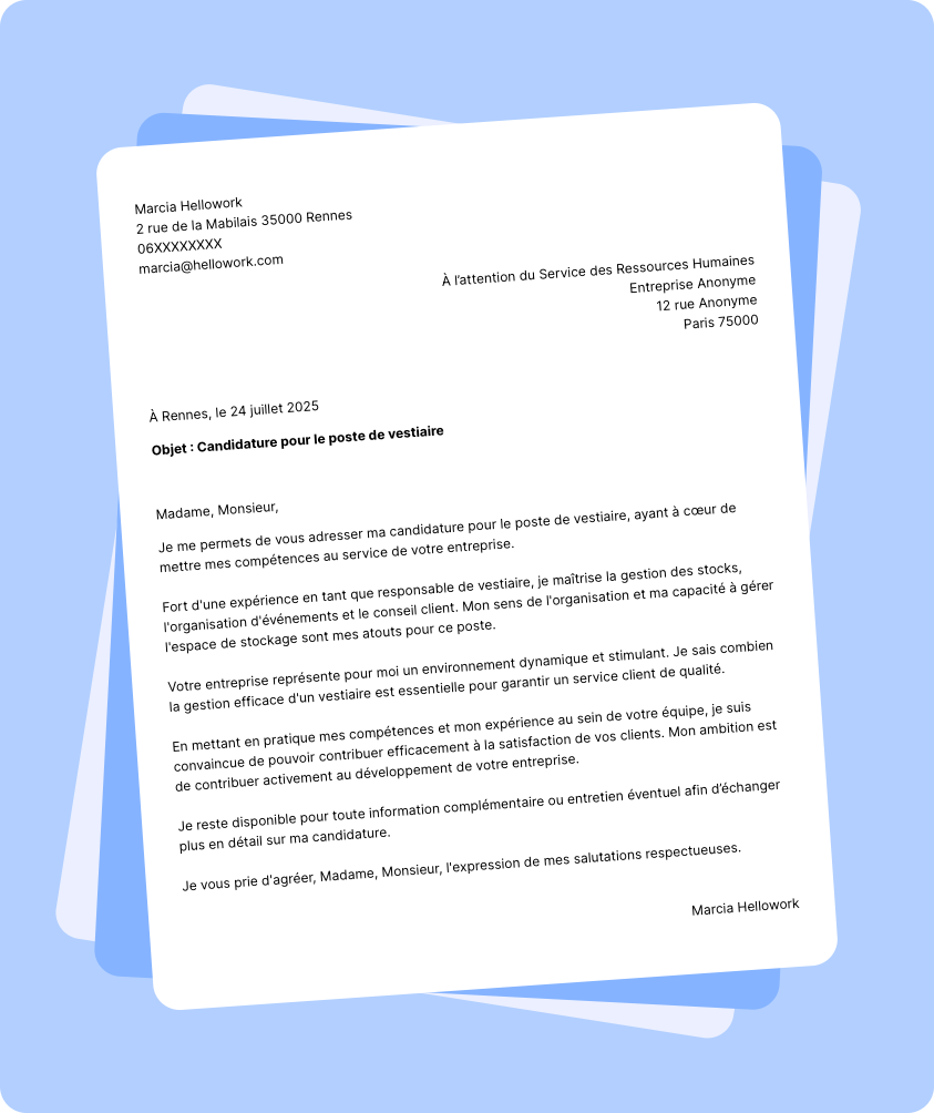 Exemple lettre de motivation Vestiaire
