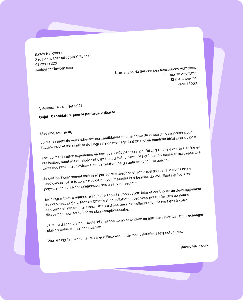Modèle lettre de motivation Vidéaste Exemple lettre de motivation Vidéaste