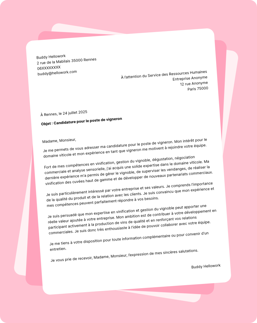 Modèle lettre de motivation Vigneron Exemple lettre de motivation Vigneron