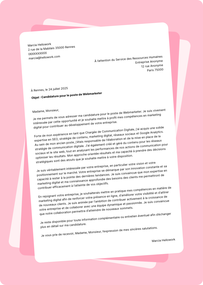 Modèle lettre de motivation Webmarketer Exemple lettre de motivation Webmarketer